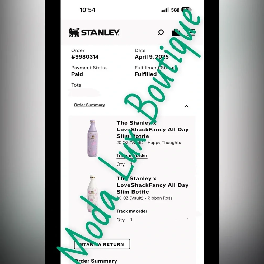 New sealed box THE STANLEY X LOVESHACKFANCY ALL DAY SLIM BOTTLE  Happy Thoughts - Picture 8 of 8